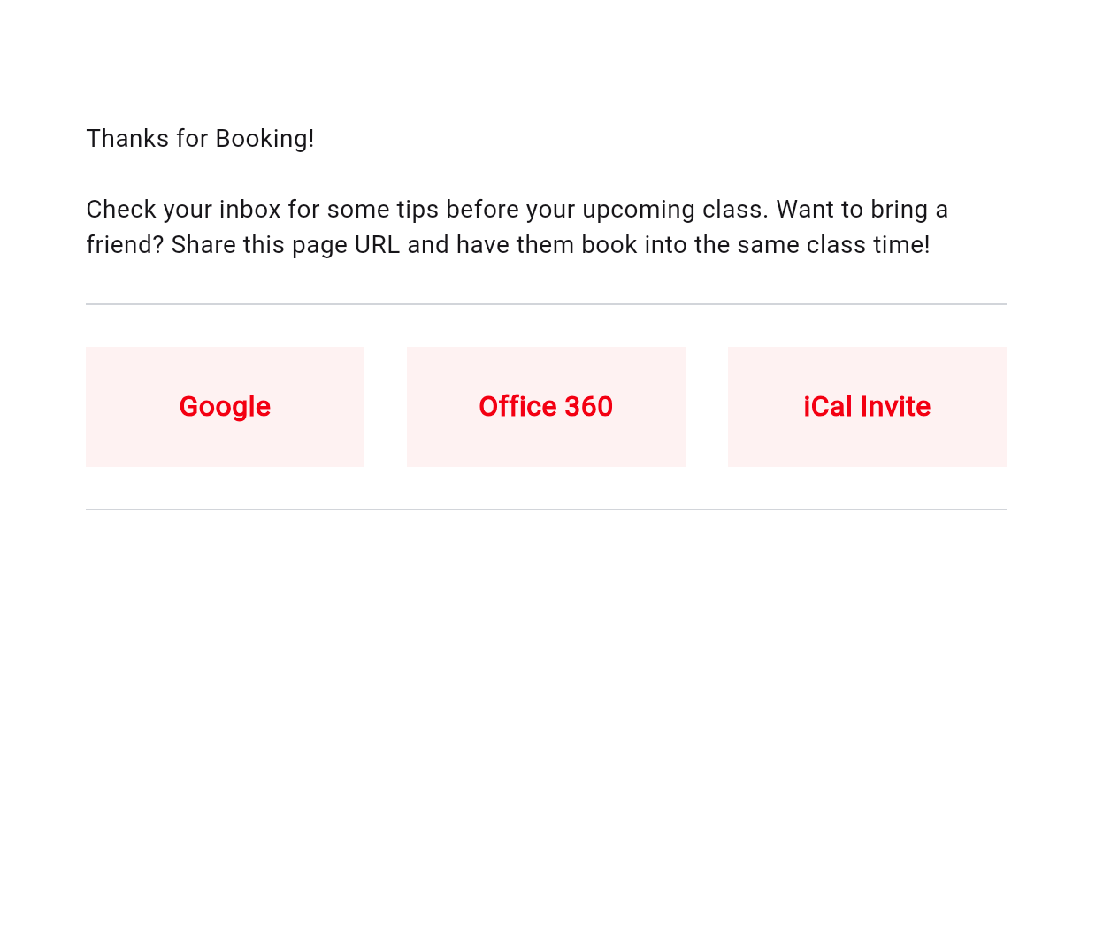 Booking confirming and Add to Calendar links